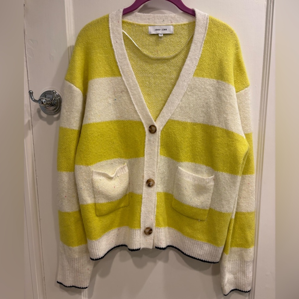 John + Jenn Lemon and Cream Striped Cardigan